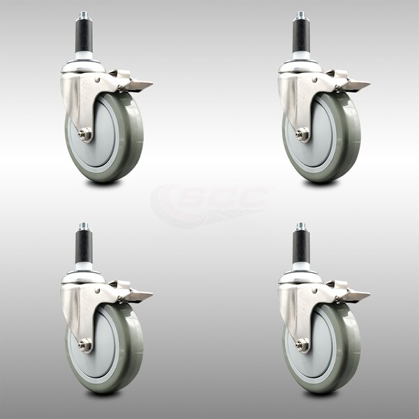 Service Caster 5 Inch 316SS Gray Poly Swivel 1 Inch Expanding Stem Caster Set Lock Brake SCC-SS316TTLEX20S514-PPUB-1-4 - main